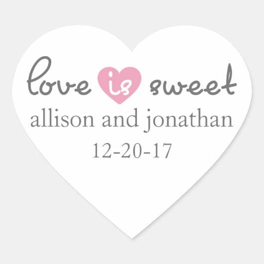 愛は甘いモダンハートラベル（灰色/ピンク） ハートシール (正面)
