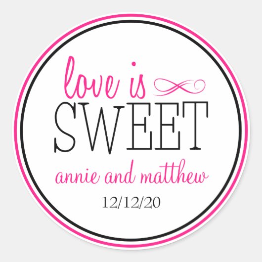 愛は甘いラベル（ホットピンク/ブラック） ラウンドシール (正面)
