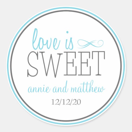 愛は甘いラベル（青/灰色） ラウンドシール (正面)