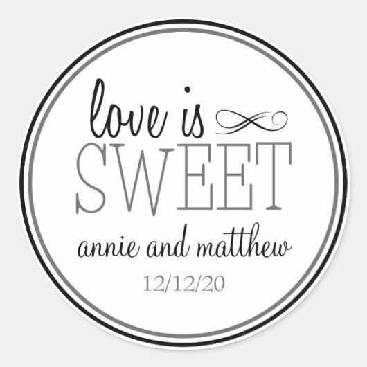 愛は甘いラベル（黒/グレー） ラウンドシール (正面)