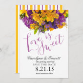 愛は甘い保存日付|の黄色い紫色です 招待状 (正面/裏面)