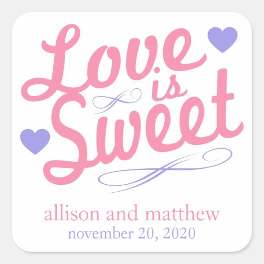 愛は甘い古いファッションのラベル(ピンク/バイオレット) スクエアシール (正面)