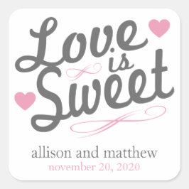 愛は甘い古い流行のラベル（灰色/ピンク） スクエアシール