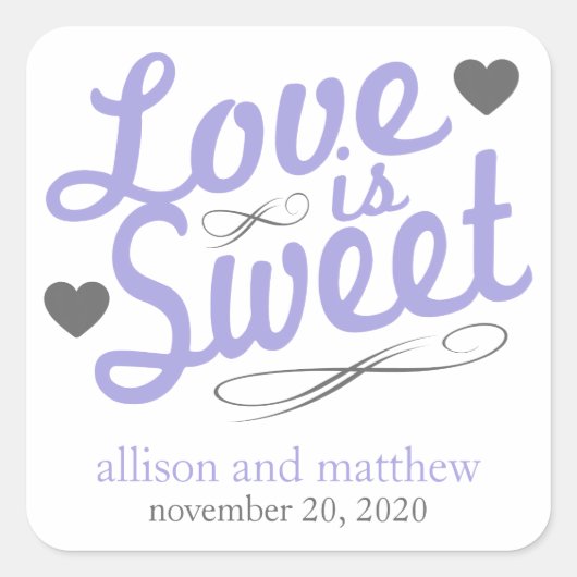 愛は甘い古い流行のラベル（紫/灰色） スクエアシール (正面)