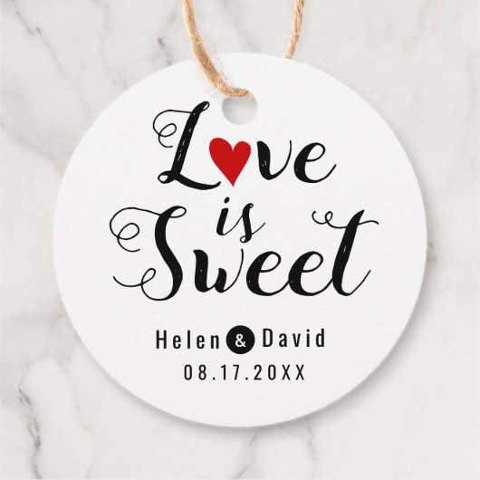 愛は甘い書道の赤いハート結婚。 フェイバータグ (裏面)