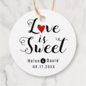 愛は甘い書道の赤いハート結婚。 フェイバータグ (正面)