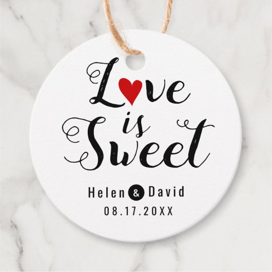 愛は甘い書道の赤いハート結婚。 フェイバータグ (正面)