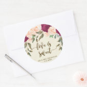 愛は甘い桃のバーガンディの好意ステッカー ラウンドシール (封筒)