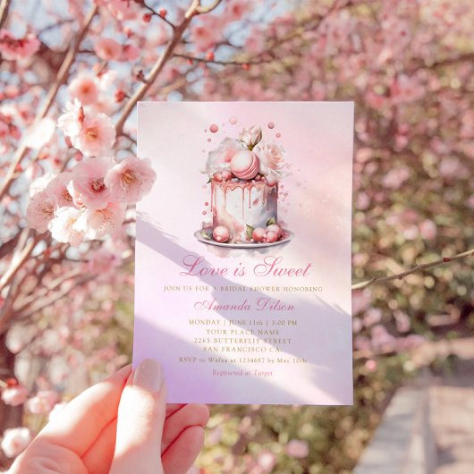 愛は甘い水の色のフローラケーキブライダルシャワー 招待状