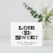 愛は甘い白ヴィンテージ結婚式は日付を保存 案内ポストカード (スタンド正面)
