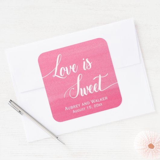 愛は甘い結婚式用シールピンクの水色 スクエアシール (封筒)
