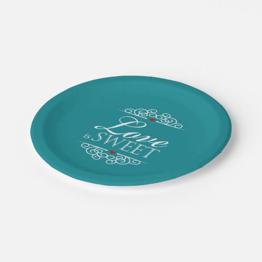 愛は甘い結婚式|のティール(緑がかった色)です ペーパープレート (アングル)