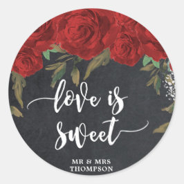 愛は甘い赤いバラのブライダルのステッカー結婚である ラウンドシール