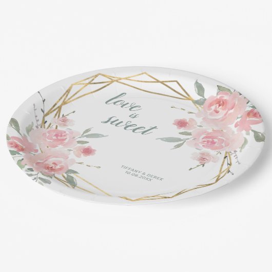 愛は甘い赤面フローラ幾何結婚の ペーパープレート (アングル)