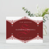 愛は甘い赤+白レースモノグラム結婚。 招待状 (スタンド正面)