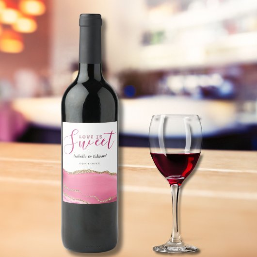 愛は甘い金ゴールドとピンクアガテストン結婚ズ ワインラベル