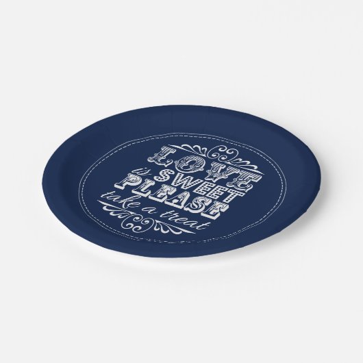 愛は甘い、お楽しみください！ネイビーブルー ペーパープレート (アングル)