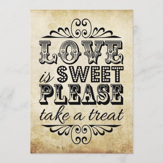 愛は甘い – ヴィンテージウェディングサイン 招待状 (正面)