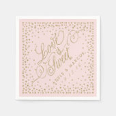 「愛は甘い」金ゴールドスターピンク結婚ズ・ナプキン スタンダードカクテルナプキン (正面)
