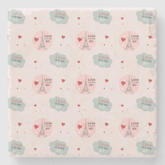 愛は空気のエッフェル塔とハートパターン ストーンコースター (正面)
