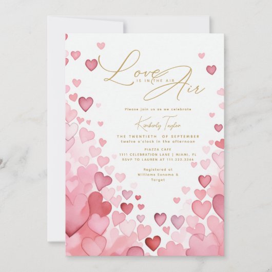 愛は空気のハートブライダルシャワー 招待状 (正面)