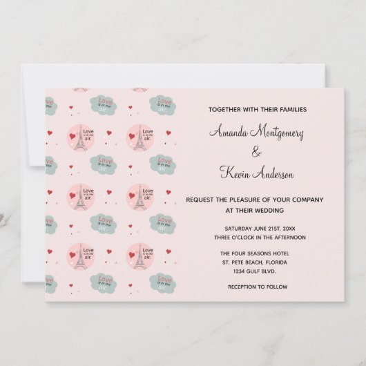 愛は空気の中にあるエッフェル塔とハート結婚ズ 招待状 (正面)