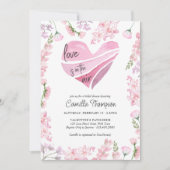 愛は空気の中にあるハートと花ブライダルシャワー 招待状 (正面)