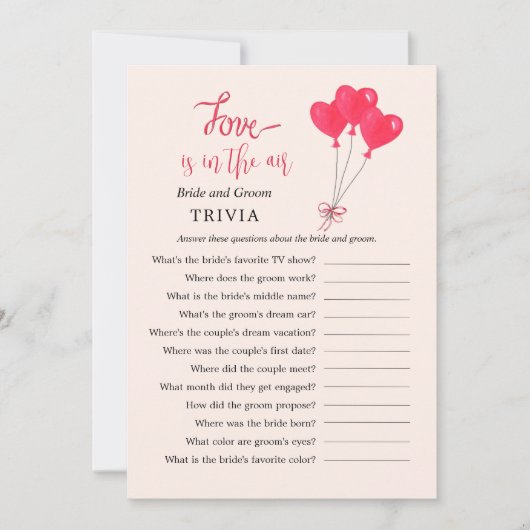 愛は空気の中にあるハートTRIVIAシャワーゲーム 招待状 (正面)