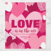 愛は空気の中にあるピンクのハートロマンチック名前をカスタムする ワインラベル (シングルラベル)