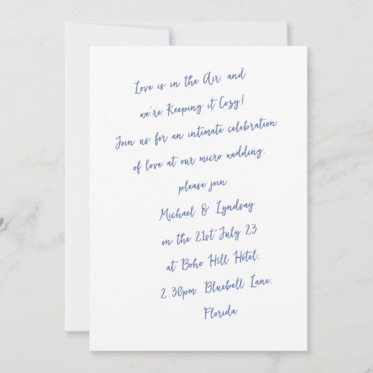 愛は空気の中にあるマイクロ結婚の手書きインク 招待状 (正面)