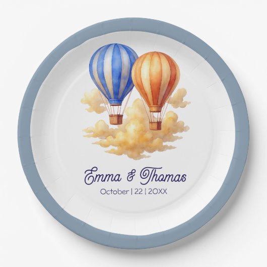 愛は空気の中にある熱気球の旅結婚行 ペーパープレート (正面)
