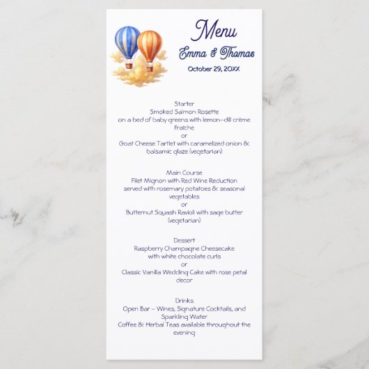愛は空気の中にある熱気球の旅結婚行 メニュー (正面)