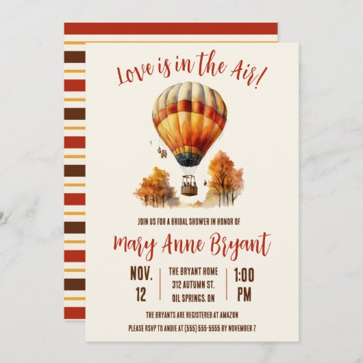 愛は空気の中にある熱気球ブライダルシャワー 招待状 (正面/裏面)