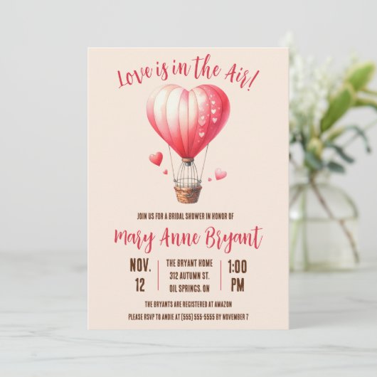 愛は空気の中にある熱気球ブライダルシャワー 招待状 (スタンド正面)