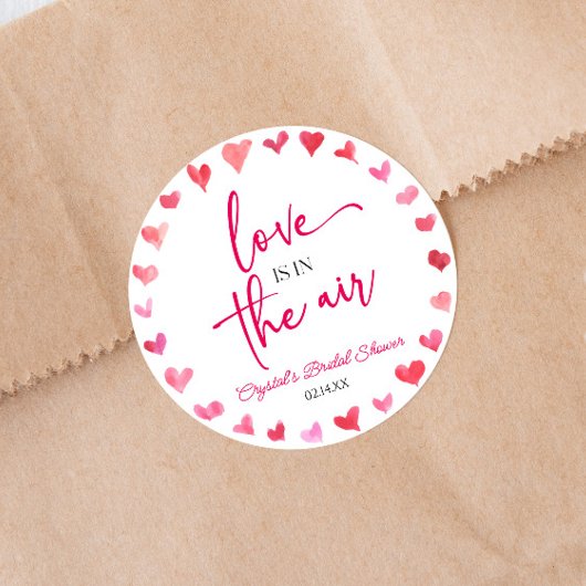 愛は空気の赤ピンクのハートブライダルシャワー ラウンドシール