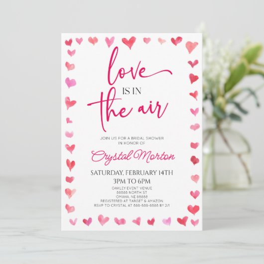 愛は空気の赤ピンクのハートブライダルシャワー 招待状 (スタンド正面)