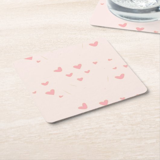 愛は空気ピンクのハート スクエアペーパーコースター (アングル)