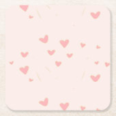 愛は空気ピンクのハート スクエアペーパーコースター (正面)