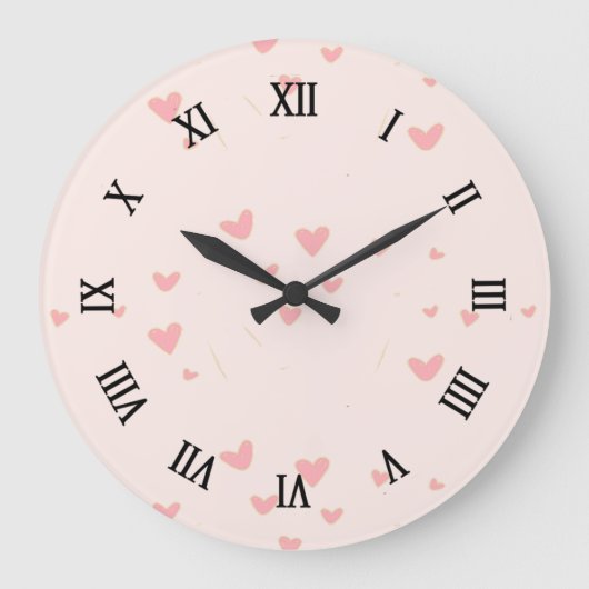 愛は空気ピンクのハート ラージ壁時計 (正面)