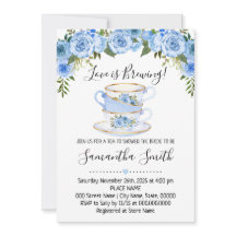 愛は紅茶を醸造しているブライダルシャワーブルーの招待