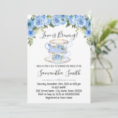 愛は紅茶を醸造しているブライダルシャワーブルーの招待 シーズンカード (スタンド正面)