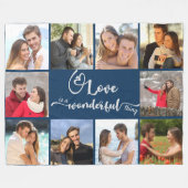 愛は素晴らしいもの10フォトコラージブルー フリースブランケット (正面(横))