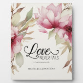 愛は絶対に聖書の聖句ピンクのフローラに失敗しない フォトプラーク (正面)