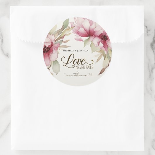 愛は絶対に聖書の聖句ピンクのフローラに失敗しない ラウンドシール (バッグ)