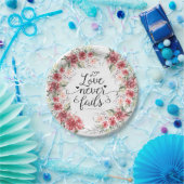 愛は絶対に聖書の聖句ピンクのフローラリース ペーパープレート (パーティー)