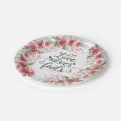 愛は絶対に聖書の聖句ピンクのフローラリース ペーパープレート (アングル)