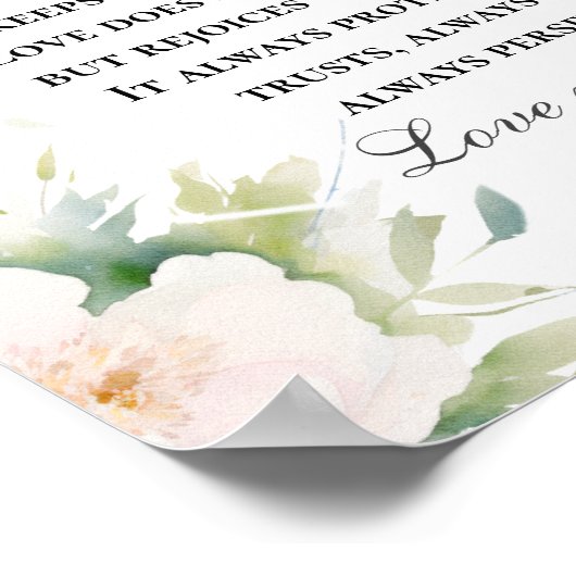 愛は聖書の聖句の白いエレガントフローラを破らない ポスター (角)