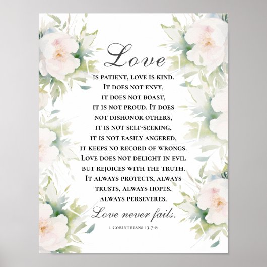 愛は聖書の聖句の白いエレガントフローラを破らない ポスター (正面)
