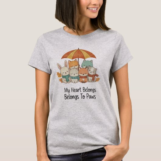 愛は肉球に奪われるキュートアニマルTシャツ Tシャツ (正面)