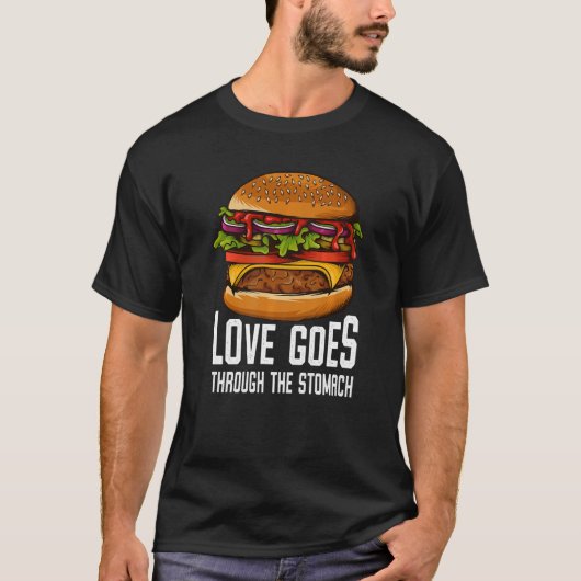 愛は胃を通るIチーズバーガーI Bur Tシャツ (正面)